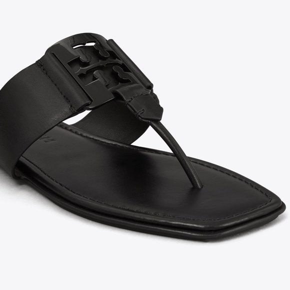 TORY BURCH * $228 * Georgia Black Logo Enamel Sandal - Picture 5 of 8